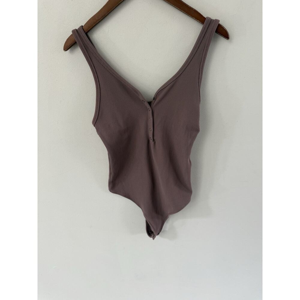 Abercrombie & Fitch AF Thong Bodysuit Size M Sleeveless Brown Snap Bodycon